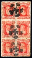 BRAZIL. 1877. 10r Vermilion, A Fine Used Vertical Block Of Six, Cancelled By Figurative 'Cross In Circle' Of Pelotas In  - Other & Unclassified