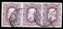 BRAZIL. 1878. 20r Violet In A Fine Used Strip Of Three Cancelled By CAMPOS Circular Black Handstamp, Ayres #0595. Scott  - Other & Unclassified