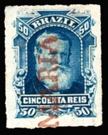 BRAZIL. 1879. 50r Blue, A Superb Used Example Cancelled By Straight Line 'SANTA MARIA' Handstamp In RED. Scarce And Attr - Sonstige & Ohne Zuordnung