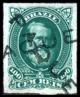 BRAZIL. 1878. 100r Green, A Used Example Cancelled By Two Strikes Of Unframed Straight Line PAQUEBOT Handstamps In Black - Andere & Zonder Classificatie