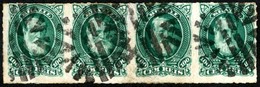 BRAZIL. 1878. 100r Green In A Fine Used Strip Of Four Cancelled By Parquet Barred Obliterator In Black. Scarce Multiple  - Other & Unclassified