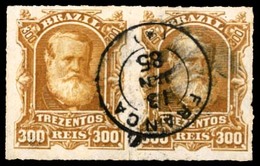 BRAZIL. 1879. 300r Bistre Brown, A Fine Used Pair Cancelled By Neat French Type Datestamp 'FRANCA' Dated 13.JAN.85 In Bl - Other & Unclassified