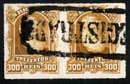 BRAZIL. 1879. 300r Bistre Brown, A Fine Used Pair Sharing Bold Strike Of Framed 'REGISTRADA' Large Type Handstamp In Bla - Altri & Non Classificati
