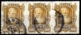 BRAZIL. 1879. 300r Bistre Brown, A Fine Used Horizontal Strip Of Three Cancelled By Cds's In Black. Scott 75. - Autres & Non Classés