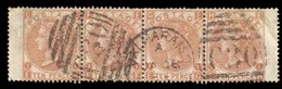 CHILE. 1875. BPO/Valparaiso . GB 10d Plate 1. Horizontal STRIP OF FOUR, Cancelled C-30 + Cds Valparaiso.Exceedingly Scar - Chile