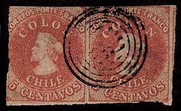 CHILE. 1856. Yv 5. Horizontal Pair Central Cancel (Against Regulation One Cancel Per Stamp). - Chili