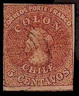 CHILE. 1854. Yv 1D. 5c. / White Paper With Head Print Line Around Shape. Most Unusual. - Chili