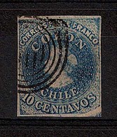 CHILE. 1856. Sc 10. 10c. Good Margins / White Paper. PAPERFOLD. At Lower Night. A Rarity. VF. - Chili