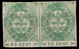 COLOMBIA. 1865. Sc. 41 (x) (2). 50c.green, Small Figures, Horiz. Mint Pair. Scarce Multiple. Fine. - Colombie