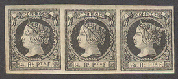 CUBA. 1862. Ed 11 XX. 1/4 Rl Negro Tira De 3 En Nuevo. Buenos Margenes. Precioso Y Escaso Multiple Sin Goma Original Sin - Sonstige & Ohne Zuordnung