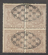 CUBA. 1875. Ed 34º (x4). 1 Pta Bloque 4 Usado. Bonito Y Escaso Multiple Sin Defectos. - Andere & Zonder Classificatie