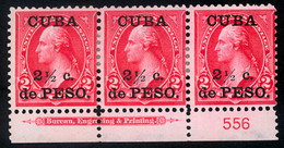 CUBA. 1899.2 1/2 On 2c Carmine "U.S. Occupation". A Fine Eight Hinge Mint. Horizontal Strip Of Three With Full IMPRINT A - Other & Unclassified