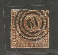 DENMARK. 1854. Yv 2bº. Fire RBS. 4 Margins Light Brown Complete Margins, Cancelled Rings "19" Plate Variety At Left Side - Andere & Zonder Classificatie