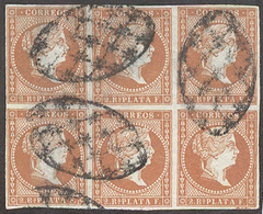 E-ANTILLAS. 1857. Ed 9º 2 Reales Rojo Vivo Intenso. Espectacular Bloque De 6 Buenos Margenes. Preciosidad. - Altri & Non Classificati