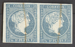 E-ANTILLAS. 1857. Ed 7º. 1/2rl Azul Pareja Sin Fil Borde Hoja Impresión Gastada Sobre Plancha Lavada Pareja En Lineas Ve - Altri & Non Classificati