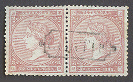 E-ANTILLAS. 1868. Ed 15º (x2). 40c Rosa Palido. Pareja Horizontal Matasellos Central Certif. Muy Bien Centrado Preciosa. - Autres & Non Classés