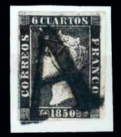 E-ISABEL II. 1º Pl. I. Márgenes Ctos. Negro Intenso. Papel Grueso. Mat "A" En Negro Desconocida. Espectacular. Graus Opi - Andere & Zonder Classificatie