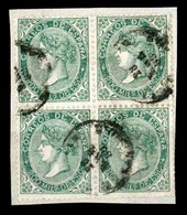 E-ISABEL II. 100º (4). 200 Ms. Verde. Bloque De Cuatro. Mat. Fechador. M.B. - Andere & Zonder Classificatie