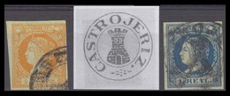 E-ISABEL II. 52º, 55º. 1860. 4cts + 1rl Azul, Ambos Con Mat. CASTROJERIZ En Circulo Y Con Castillo. Muy Raros. - Altri & Non Classificati