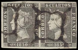 E-ISABEL II. 1A(2). 1850. Plancha II. 6 Cuartos 1850 En Pareja, Grandes Margenes, Papel Fino, Mat Tinta Sin Grasa, Rodea - Altri & Non Classificati