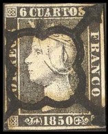 E-ISABEL II. Pl. II-38. Papel Grueso, Negro Intenso. Márgenes Cortos Y Araña Central Rodeando Efigie De LUJO. CAPRICHO D - Altri & Non Classificati