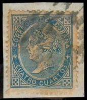 E-ISABEL II. 1867. Ed 88º. FP. 4cts Azul Falso Postal / Parrilla 1 (GS 64F). Muy Escaso Usado. - Andere & Zonder Classificatie