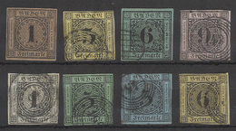 GERMAN STATES-BADEN. 1851-3. Yv 1/8.  8 Values Used, 1kr Is Mint With Original Gum. Uneven Margins. Opportunity. 6kr Gre - Sonstige & Ohne Zuordnung