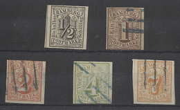 GERMAN STATES-HAMBURG. 1859. Yv 1-3, 5-6º. All Used Except 1/2s Uneven Margins, 4 And 7sh Faultless On Reverse. Opprotun - Other & Unclassified