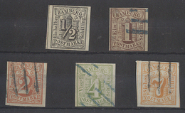 GERMAN STATES-HAMBURG. 1859. Yv 1-3, 5-6º. All Used Except 1/2s Uneven Margins, 4 And 7sh Faultless On Reverse. Opprotun - Andere & Zonder Classificatie