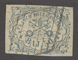 ITALY Papal States. 1852. Yv 10º Baj Blue Good Margins Grill Cancel. A Fine Faultless Stamp. Opportunity. VF. Yv 2009. 1 - Ohne Zuordnung