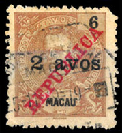 MACAU. 1919. (Af. 246) D. Carlos I. 2a S/6a. Red Brown Used Copy With A Perf On Corner Gone. Scarce. - Autres & Non Classés