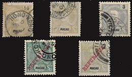 MACAU. C.1900. 5 Stamps Of Macau. Diff. Values With Hong Kong Cancels. - Autres & Non Classés