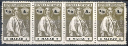 MACAU. 1913. Ceres 1/2a Sepia, Perf 15x14, Brilliant Paper. (Af 210) Horiz. STRIP OF FOUR. Fine Mint. - Other & Unclassified