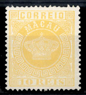 MACAU. 1884. Crown Issue. 10rs Yellow. 1885 Reprint On White Thick Paper, Perf 13 1/2. Fine. - Autres & Non Classés