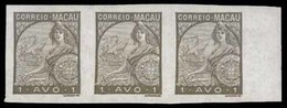 MACAU. 269***. 1934 Padrôes. 1a Sepia IMPERFORATE. Horiz. STRIP OF THREE, Border Margin At Right. Not Refered By Afinsa  - Altri & Non Classificati