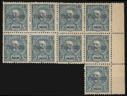 MACAU. 127*. D. Carlos I. Mouchon With "PROVISORIO" Ovpt. 10a Blue-emerald. BLOCK OF NINE Mint, With Margin Border At Le - Altri & Non Classificati