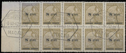 MACAU. 315º. 1941-42. Padrôes With Tax Ovpt. 8a/50a Brown. Used BLOCK OF TEN, Margin Border At Left, Neatly Cancelled He - Autres & Non Classés