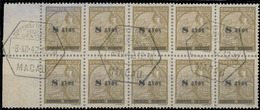 MACAU. 315º. 1941-42. Padrôes With Tax Ovpt. 8a/50a Brown. Used BLOCK OF TEN, Margin Border At Left, Neatly Cancelled He - Sonstige & Ohne Zuordnung