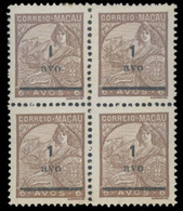 MACAU. 1941. Padrôes 1 Avo Bister With Local Ovpt. Surcharge. Block Of Four With Upper Left Stamps "1" Without Upper Dia - Other & Unclassified