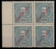 MACAU. 196*. 1913 Local Republica Mouchon Issue. 47a Blue On Yellow. Red Ovpt. Superb BLOCK OF FOUR, Margin Border At Le - Other & Unclassified