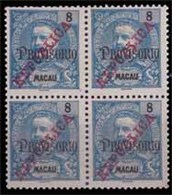 MACAU. 240* (x4). 1915. D. Carlos I Provisorio Republica Ovpt. 8A Blue BLOCK OF FOUR. V. Fine. - Altri & Non Classificati