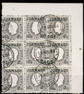 MACAU. 44º (x9) 1892-3. D. Luis Ovpted. Upper Right Side Corner Sheet With Borders, Block Of Nine With Central Cancellat - Altri & Non Classificati