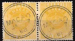 MACAU. 2º (x2). Perf 13 1/2. 10rs Yellow S/creme Paper. Horiz. Used Paper, Cancelled "Ja / 7 / 88" Cds's. - Other & Unclassified