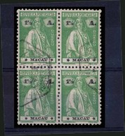 MACAU. 247º (x4). 1924 Ceres. 1 1/2a Green, Block Of Four Cancelled, Upper Right Stamp With Large Star At Lower Left. - Altri & Non Classificati