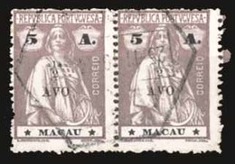 MACAU. 243º (x2). 1/2a / 5a. Light Chestnut 1919 Ceres Ovpted. Issue. Horiz. Used Pair, Central Hexag. "25-11-19". Scarc - Other & Unclassified