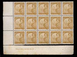 MACAU. 268*** (x15) 1/2a. Bister. 1934. Padrôes. Horiz. Block Of Fifteen Lower Left Corner Of Sheet With Margin Borders, - Other & Unclassified