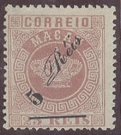 MACAU. 1885. Af 11x (x). 5rs / 25rs Light Rose Perf 12 12 With Accent Thin Bar Very Small Letters Ovptd. Fine. - Autres & Non Classés