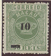 MACAU. 1885. Af 23 (x). 10r / 50rs Green Perf 12 1/2 Variey Thin Bar. Fine. - Other & Unclassified