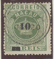 MACAU. 1885. Af 23º. 10r / 50rs Green Perf 13 1/2 Cds 20 OC 87. Fine. - Other & Unclassified