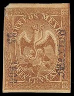 MEXICO. 3c MEXICO 55 1866 Side Margins Close To Touching. Fine. (Scott 18, NF 40). NF $900. - Mexico